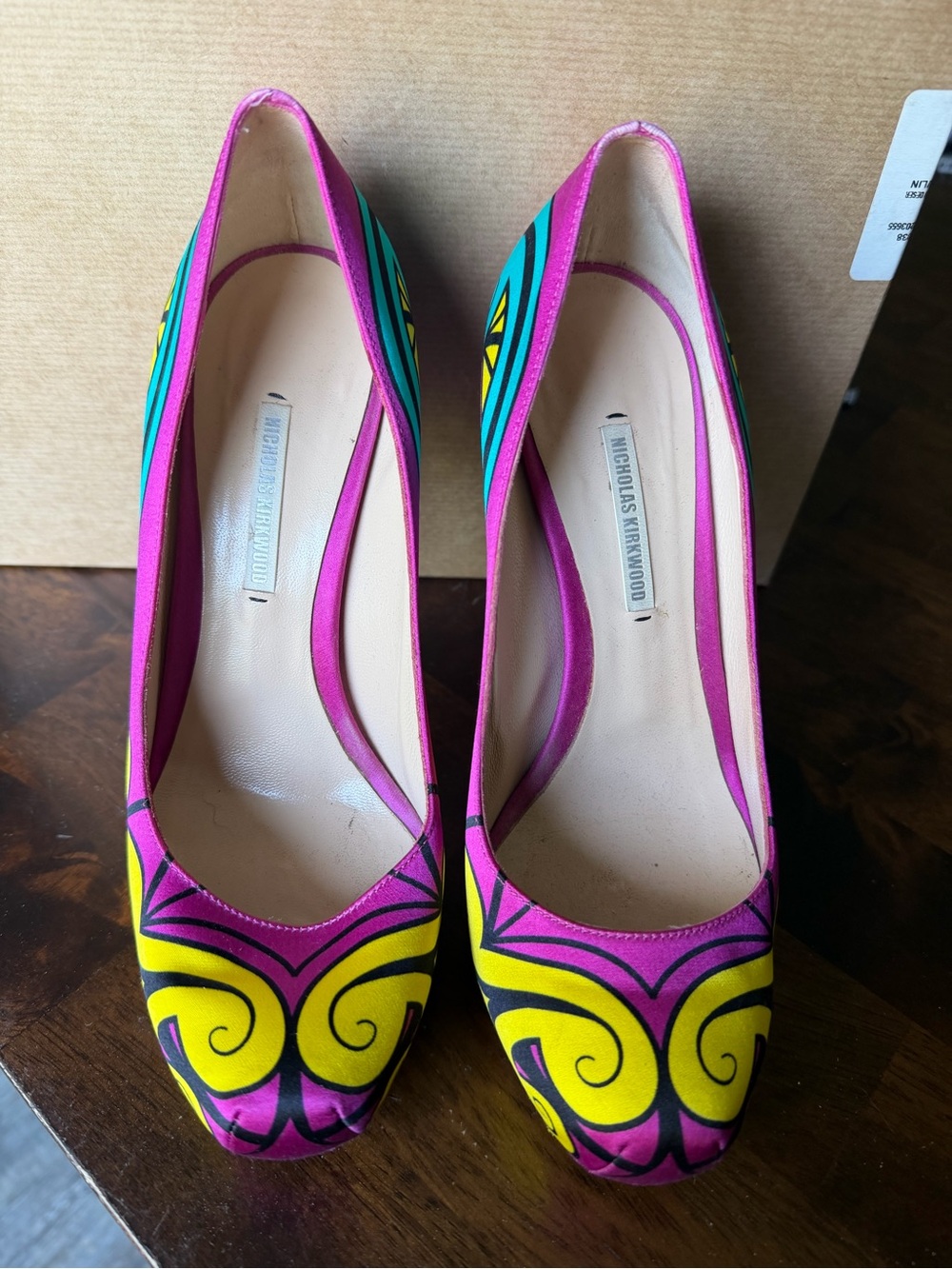 Nicholas Kirkwood Pink and Yellow Swirl Print Pumps